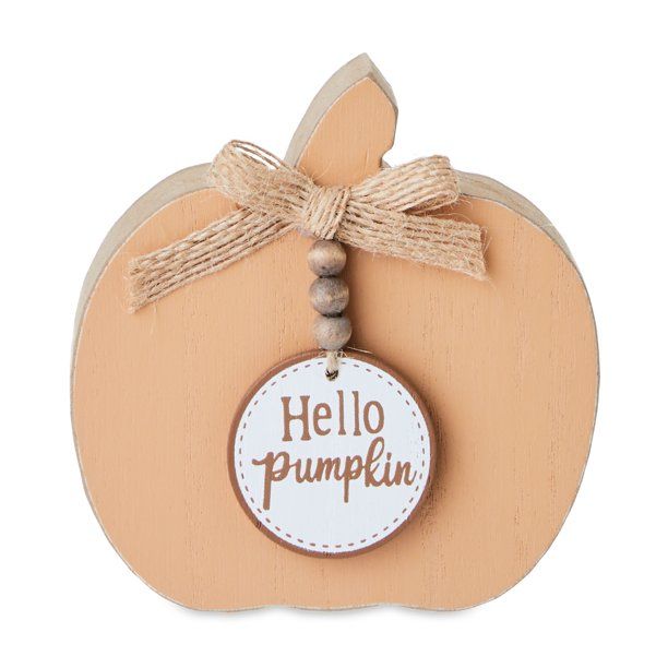 Harvest 4" x 1.25" x 4" Brown MDF Pumpkin with "Hello Pumpkin" Tag ,Table Decoration, Way to Cele... | Walmart (US)