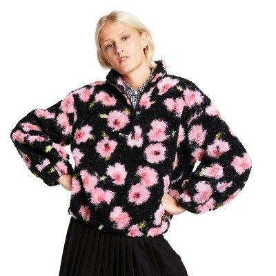 Women's Floral Print Sherpa Jacket - Sandy Liang x Target Black/Pink | Target