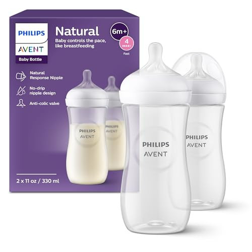 Philips Avent Natural Baby Bottles with Natural Response Nipples (Fast Flow, Flow 4), 11oz, 2-Pack, SCY906/02 | Amazon (US)