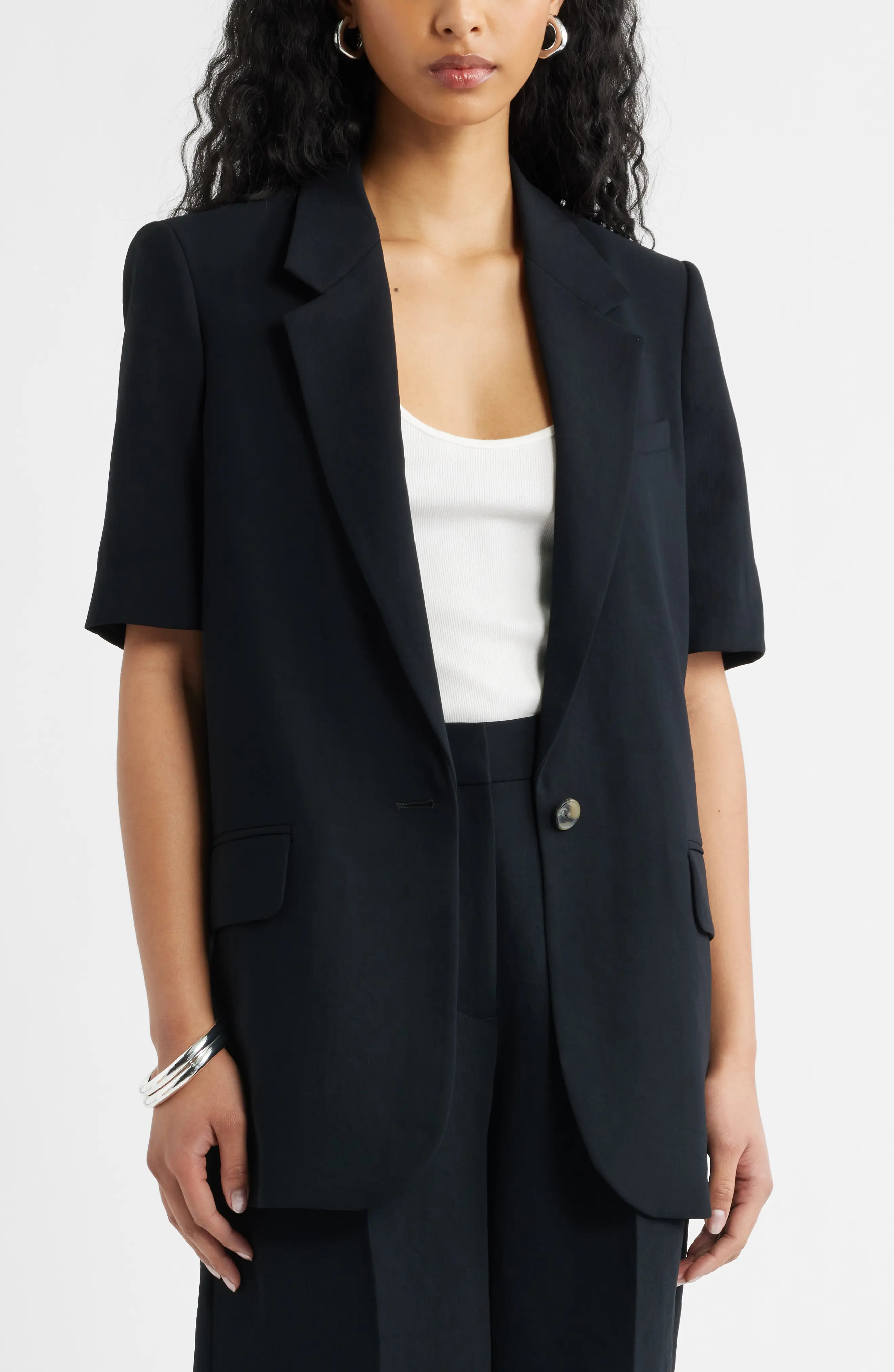 Open Edit Curator Crepe Short Sleeve Blazer (Women) | Nordstrom | Nordstrom