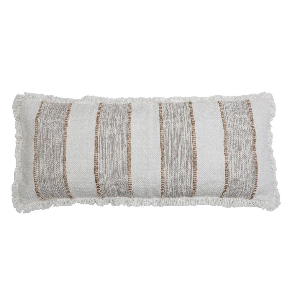 14""x36"" Oversized Bodhi Jute Rope Lumbar Throw Pillow with Fringes Cream - Decor Therapy | Target