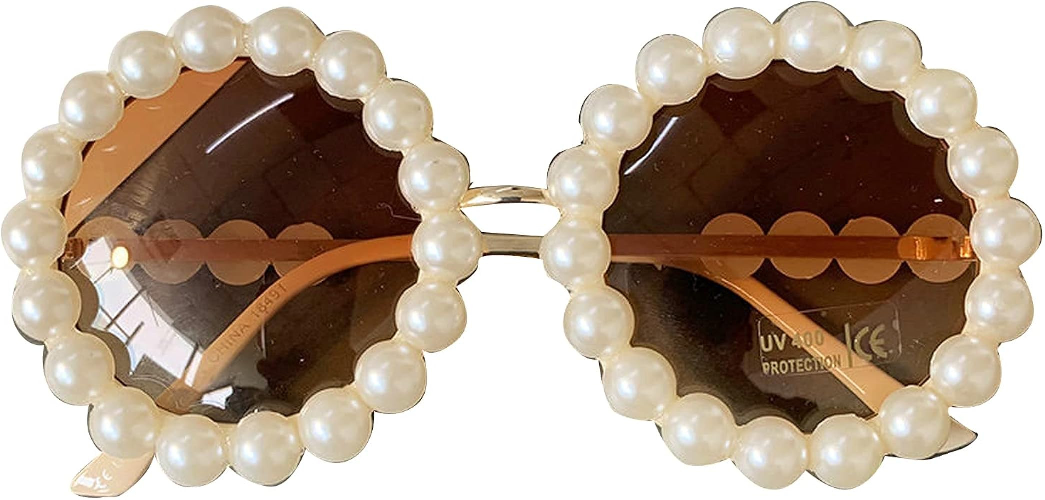 MINCL/Vintage Round Pearl Sunglasses Women Luxury Alloy Oversized Frame Party Glasses Retro Shades | Amazon (US)