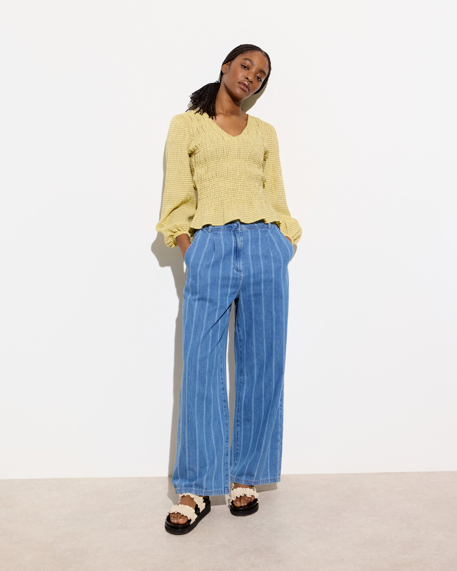 Blue Denim Striped Wide Leg Jeans | Oliver Bonas | Oliver Bonas (Global)
