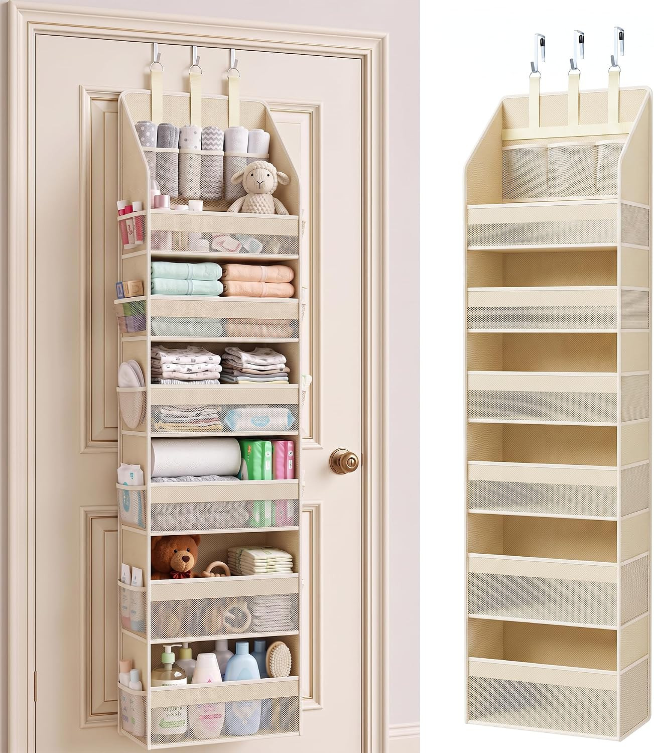 Over the Door Organizer, 6-Shelf Hanging Closet Storage with 13 Mesh Pockets,Hanging Door Storage 55 lbs Capacity, Behind-the-Door Storage for Baby Nursery, Bathroom, Bedroom, and Dorm | Amazon (US)