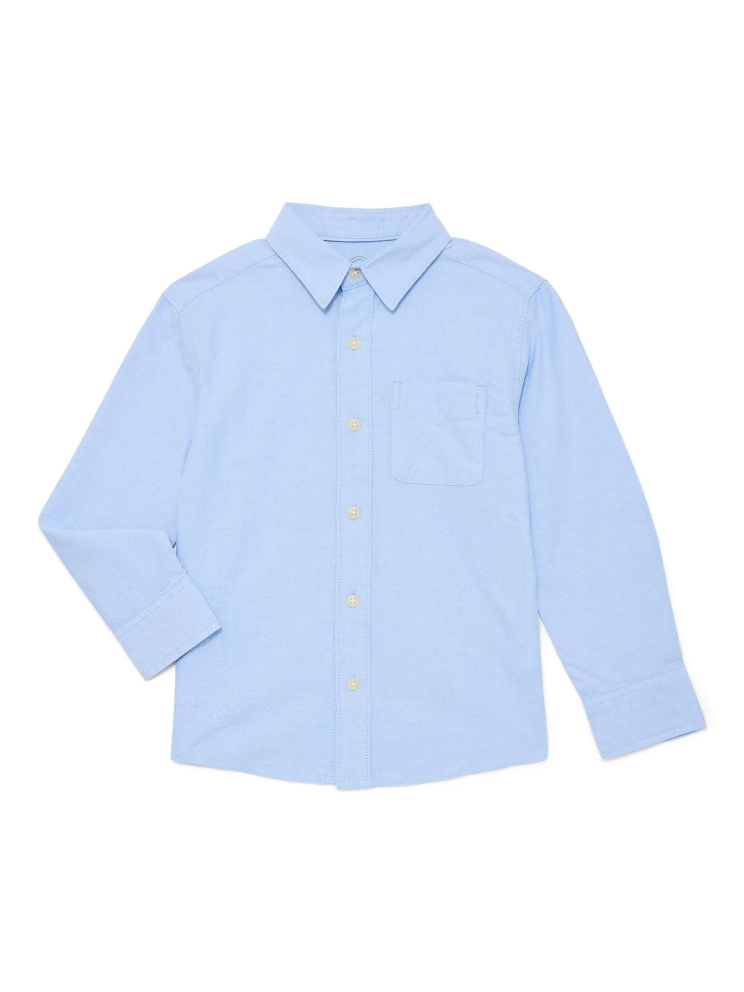 Wonder Nation Boys Cotton Button Up Shirt with Long Sleeves, Sizes 4-18 & Husky | Walmart (US)