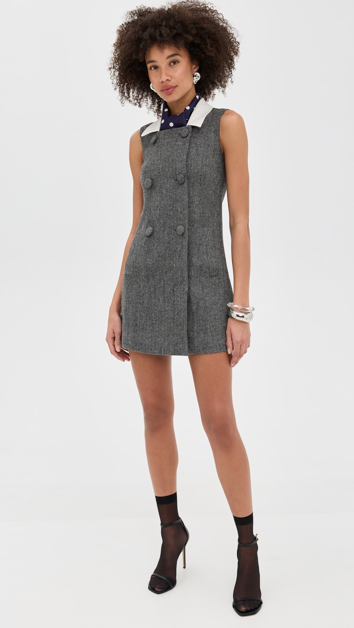 Grey Herringbone Scarf Detail Mini Dress | Shopbop