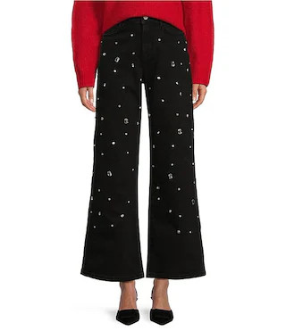 Brandi Jewel Rhinestone Denim High Rise Wide Leg Full Length Jeans | Dillard's