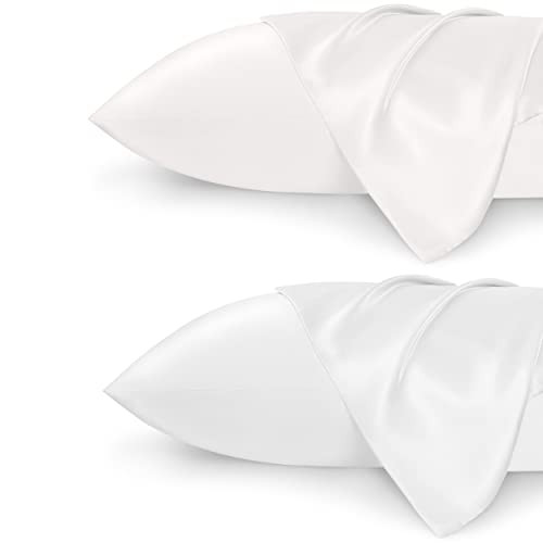 Bedsure Satin Pillowcase for Hair and Skin Queen - Silk Pillowcase 2 Pack 20x30 inches with Envelope Closure, Ivory and White | Amazon (US)