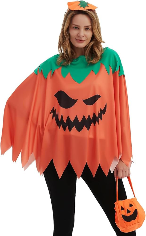 Easy Halloween Costumes Woman 2025 - Plus Size Pumpkin Ghost Evil Skeleton Spider Web Poncho with... | Amazon (US)