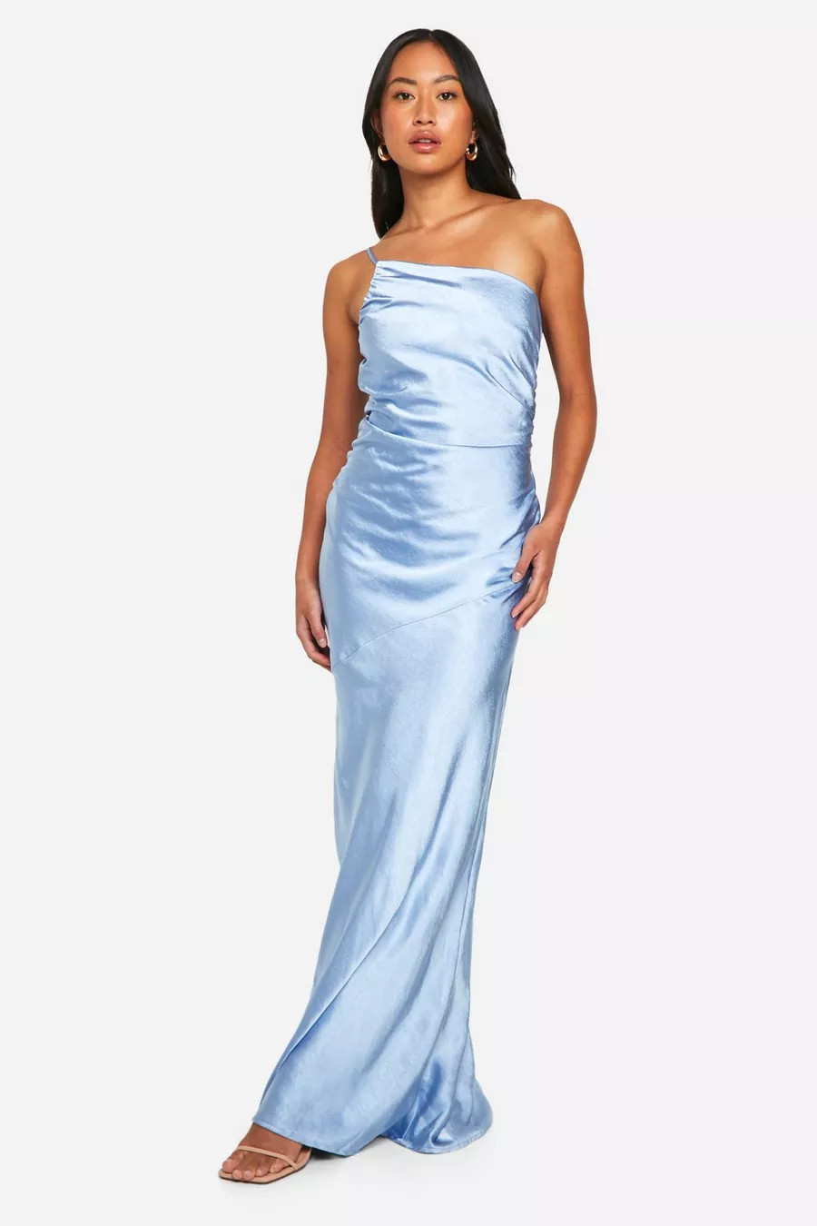 Bridesmaid Satin Asymmetric Maxi Dress | boohoo (US & Canada)