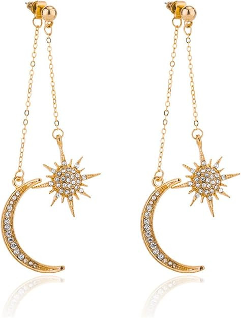 Sun Moon Earrings for Women Bohemian Cubic Zirconia Sun Moon Star Drop Dangle Earrings Gold Silve... | Amazon (US)