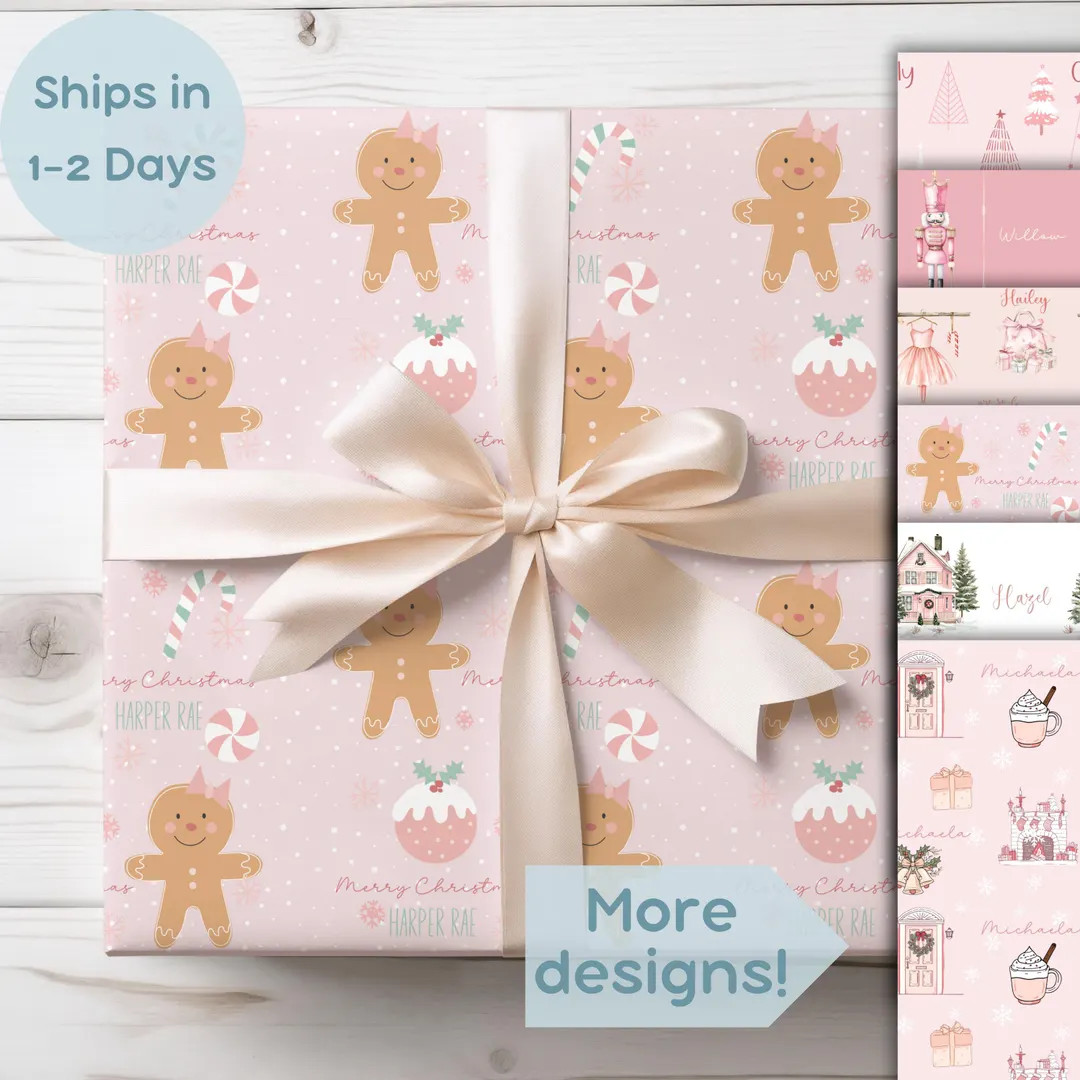 Gift Wrapping Paper, Personalized Gift Wrap, Christmas Wrapping Paper, Custom Gift Wrap, Pink Gir... | Etsy (US)