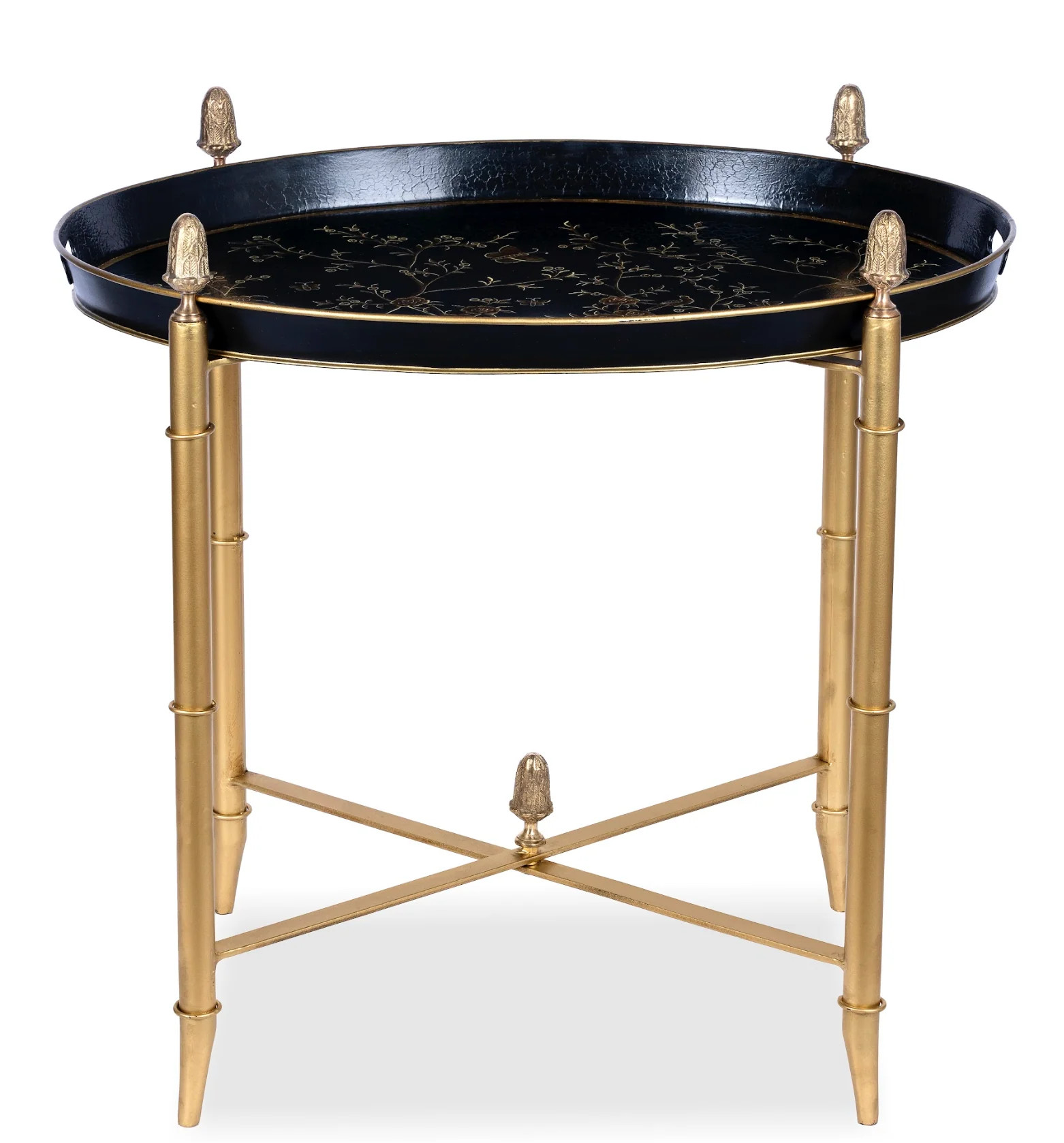 BLACK Round Tray & Gold Table with Finials | The Enchanted Home