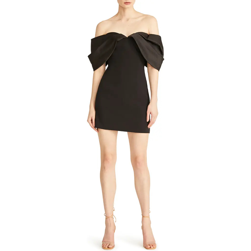 ML Monique Lhuillier Luna Off the Shoulder Crepe Minidress in Black at Nordstrom, Size 0 | Nordstrom