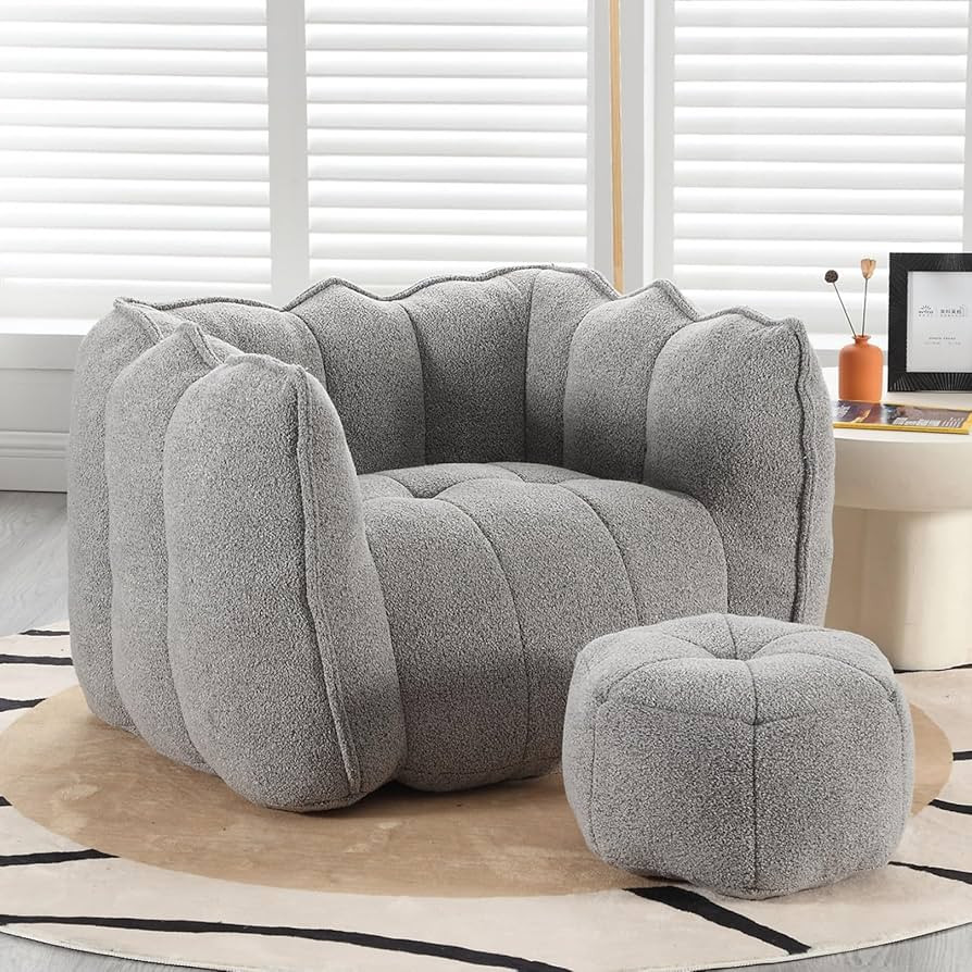 Modern Comfy Boneless Chair with Ottoman, Soft Chenille Fabric Single Sofa Chair for Living Room ... | Amazon (US)