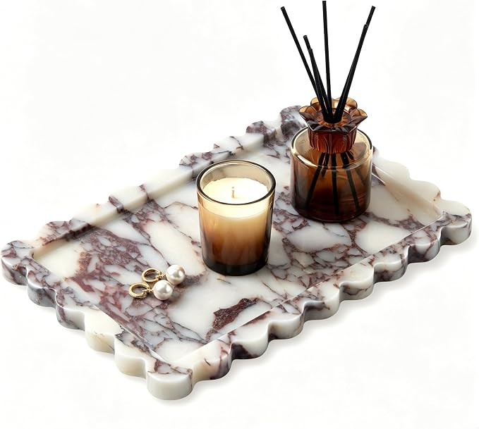 Luxury Natural Scalloped Marble Tray – 11.8 x 7.8-Inch Calacatta Viola Stone Vanity Tray, Elega... | Amazon (US)