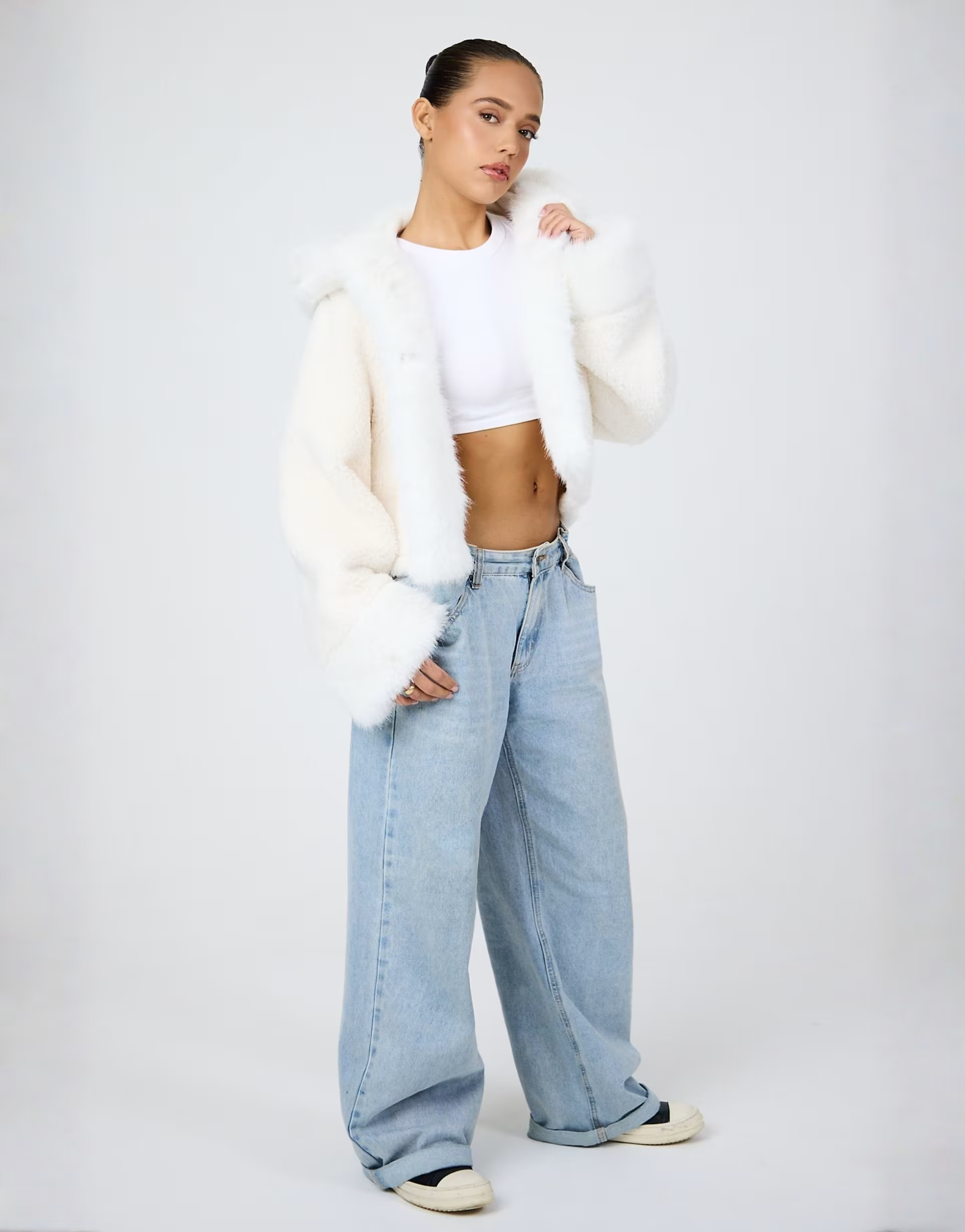 Aria Cove faux fur trim boucle hooded jacket in cream | ASOS | ASOS (Global)