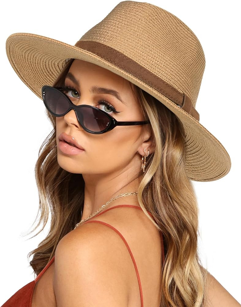 FURTALK Womens Mens Wide Brim Straw Panama Hat Fedora Summer Beach Sun Hat UPF Straw Hat for Wome... | Amazon (US)