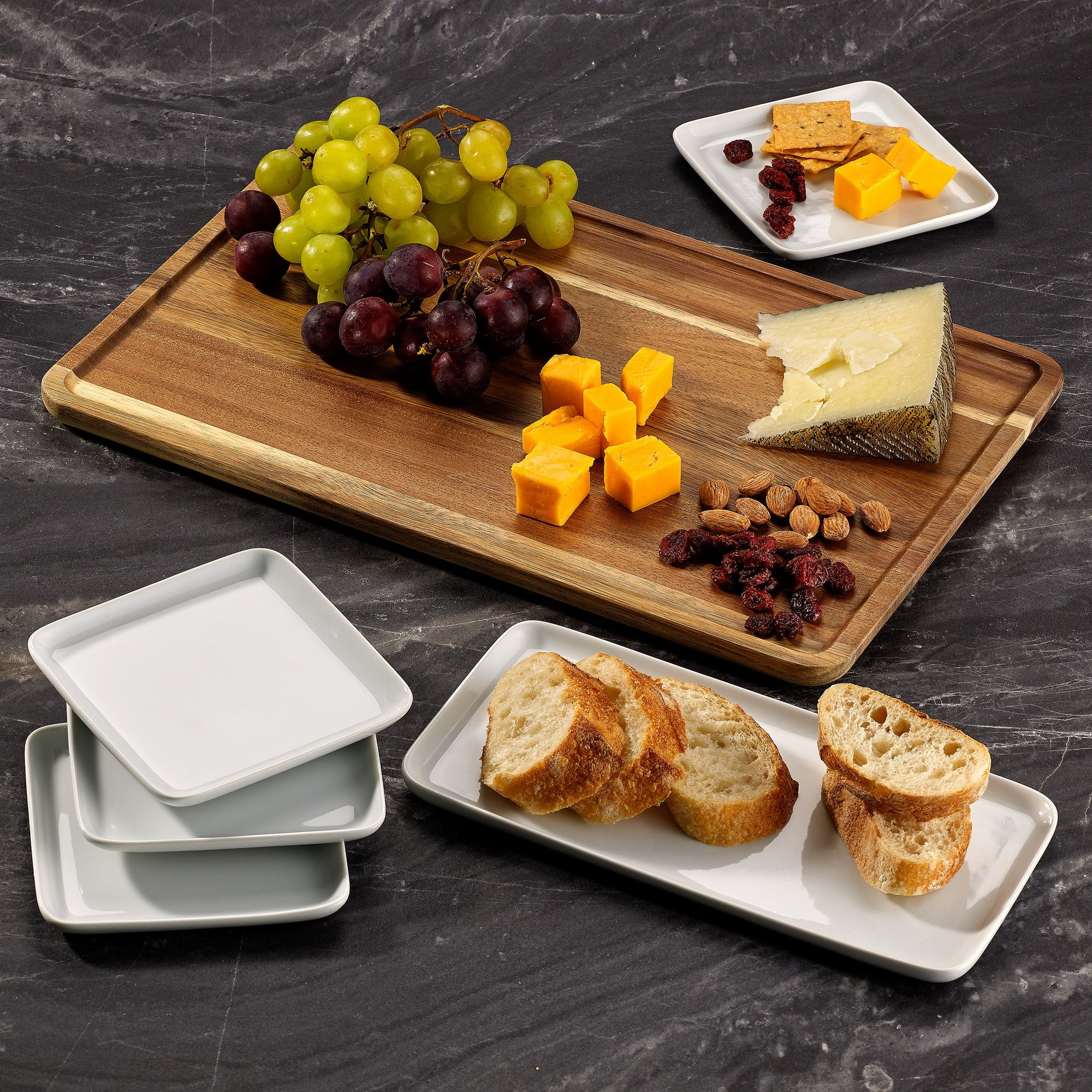 Better Homes & Gardens 6 Piece White Porcelain Grazing Board With Acacia Wood | Walmart (US)