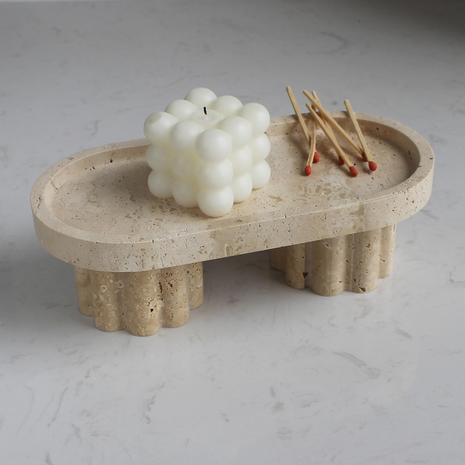 Natural Travertine Oval Tray with 2 Legs, 10" Vanity Decorative Tray for Countertop Organizer, Ca... | Amazon (US)