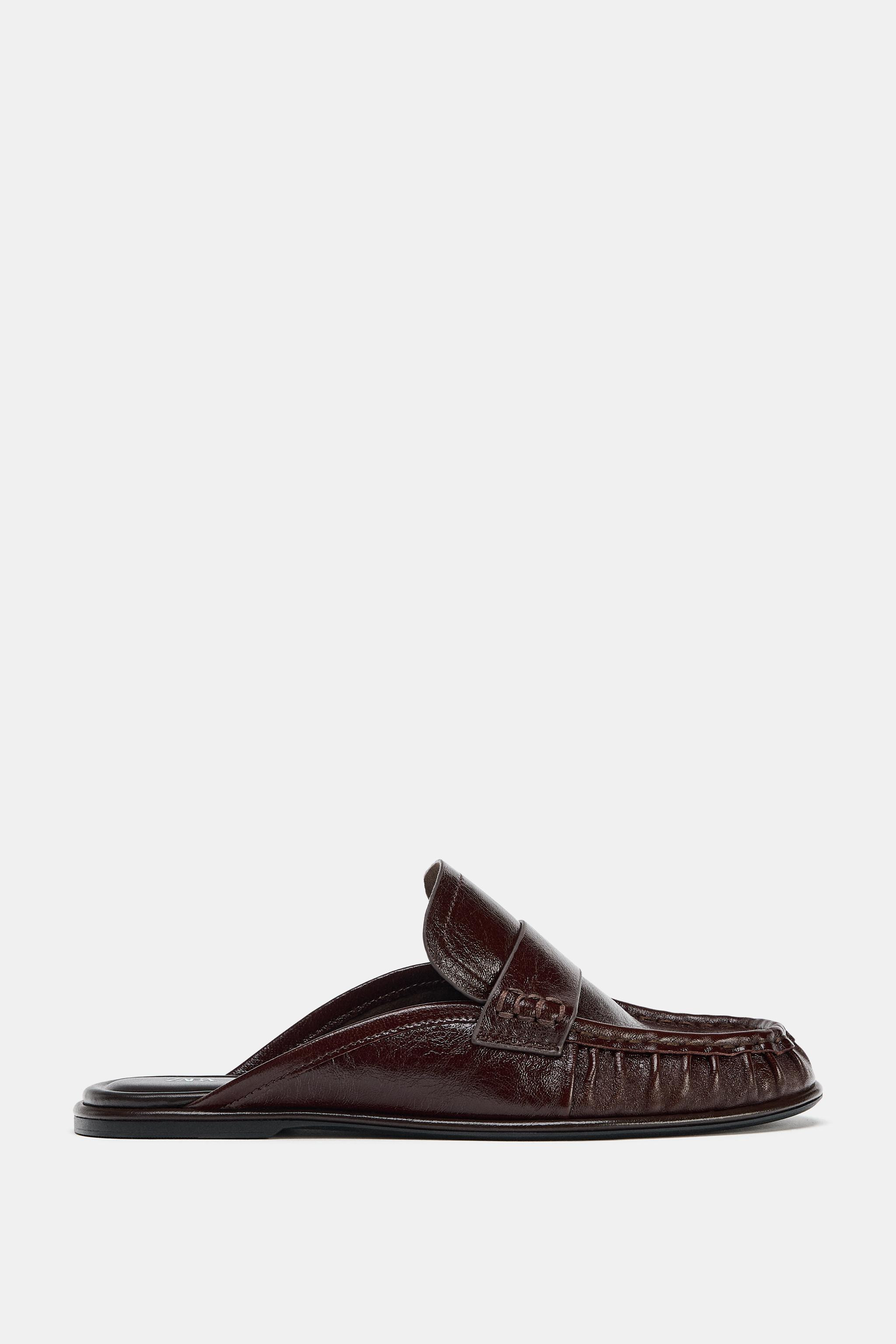 LEATHER SLINGBACK LOAFERS | Zara US