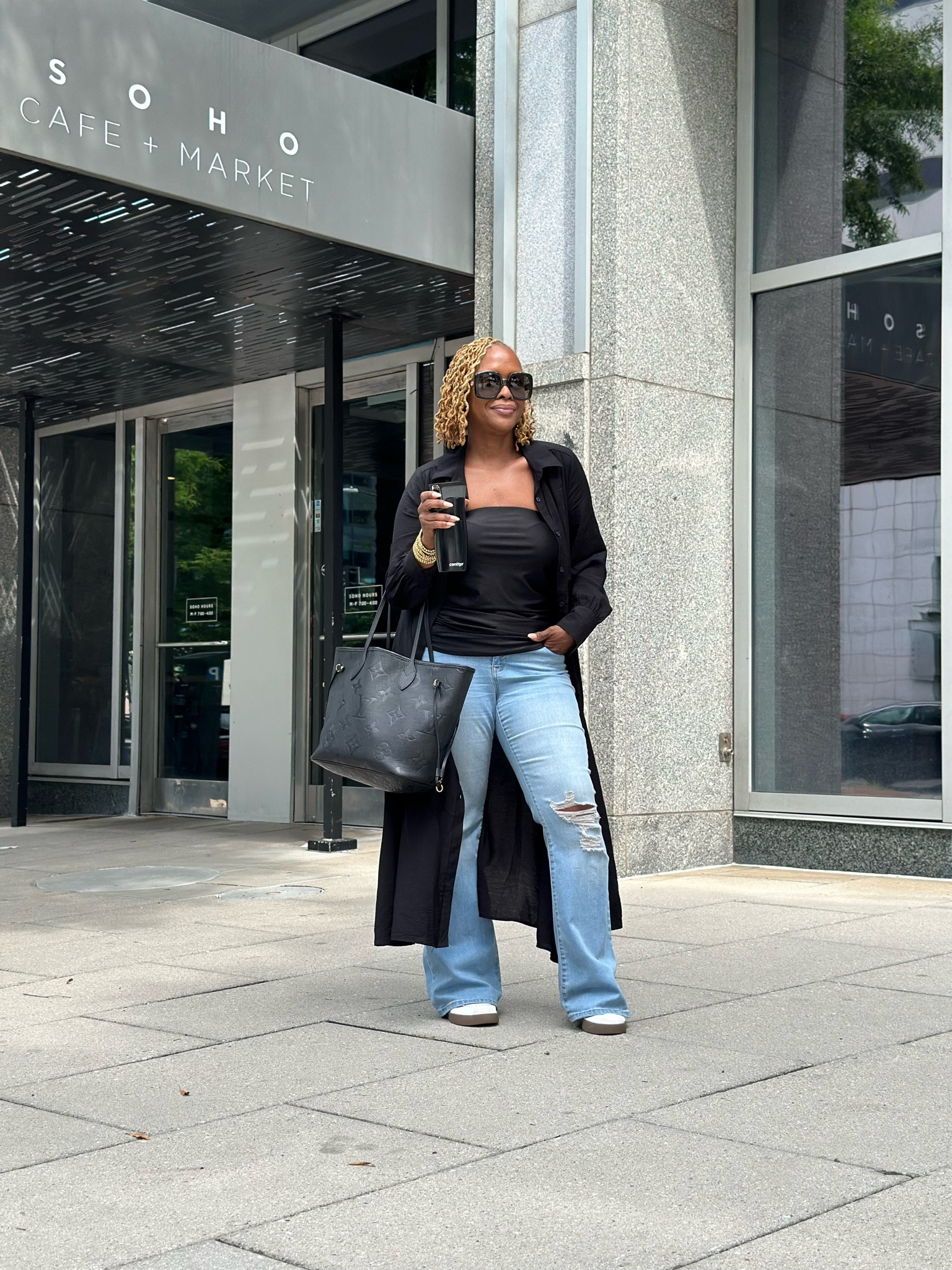 Black shirt dress with jeans great for travel 

#LTKStyleTip #LTKTravel #LTKMidsize