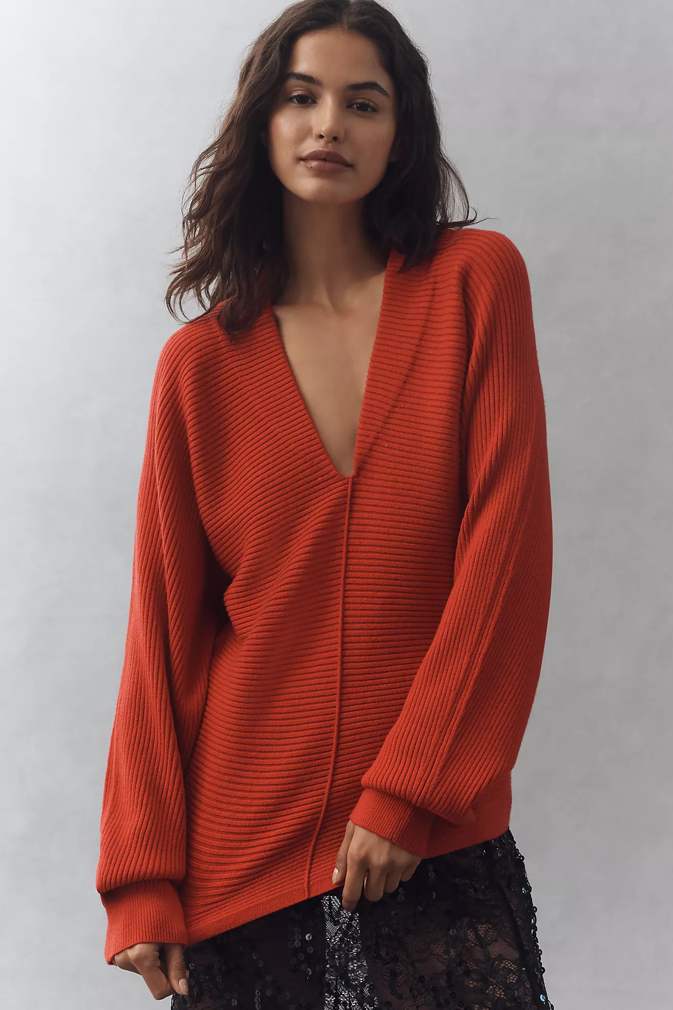 Maeve Plunge-Neck Seamed Sweater | Anthropologie (US)