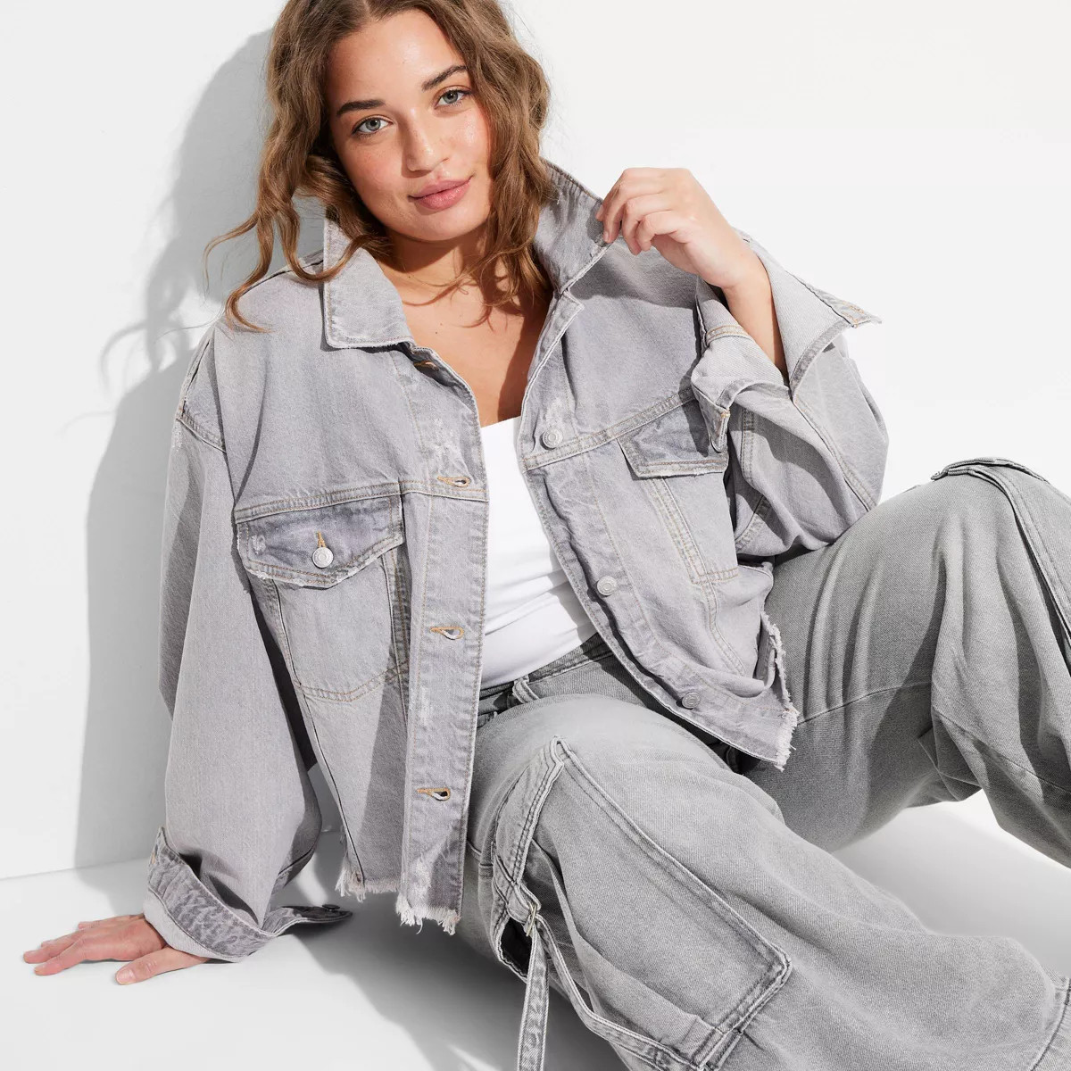 Women's Cropped Denim Trucker Jacket - Wild Fable™ | Target