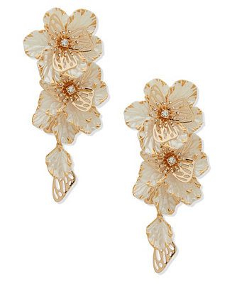 Gold-Tone Large Flower Linear Earrings | Macy's
