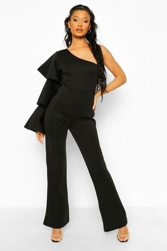 One Shoulder Scuba Flare Leg Jumpsuit | Boohoo.com (US & CA)