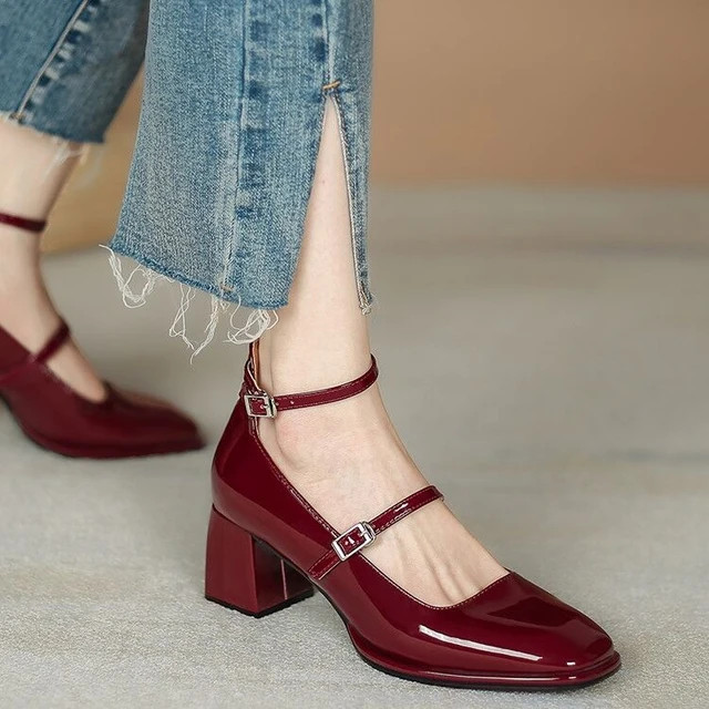 Sandales en cuir verni à talons hauts pour femmes, escarpins à Double boucle Mary Jane, chaussu... | Aliexpress EU