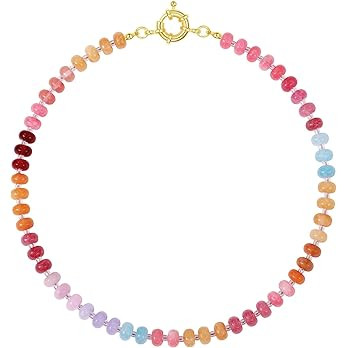 KELORIS PATH Beaded Gemstone Necklaces for Women, Boho Colorful Bead Choker Necklace, Natural Sto... | Amazon (US)