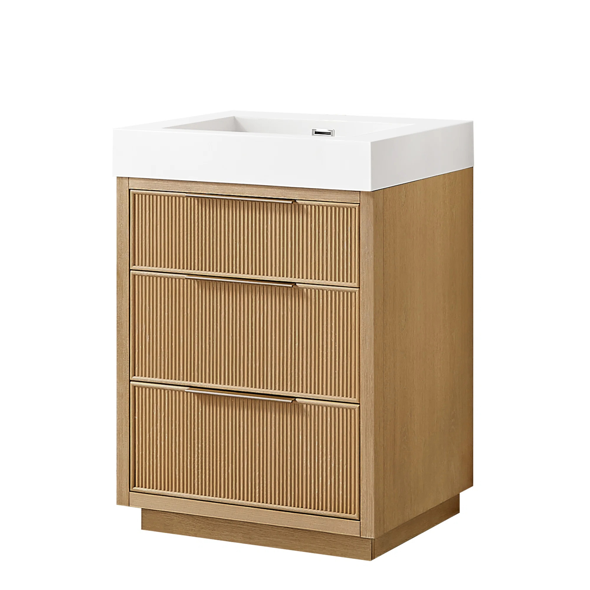 Grunwald 24" Single Bath Vanity in Washed Ash Grey with White Integrated Stone Sink Top | Wayfair North America