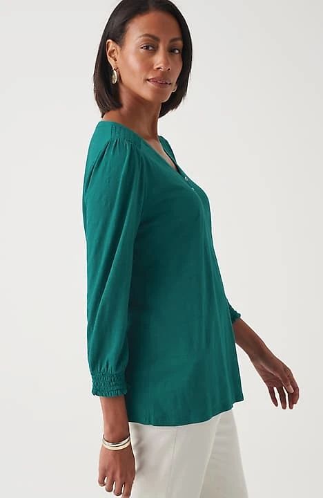 Smocked-Sleeve Henley Top | J. Jill