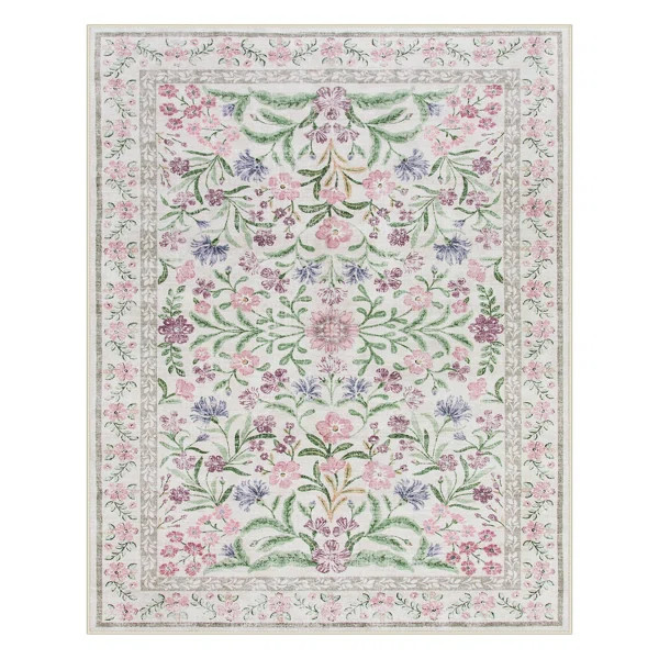 Kaldi Kaldi Oriental Botanical Floral Machine Washable Area Rug with Non-Slip Backing for Living ... | Wayfair North America