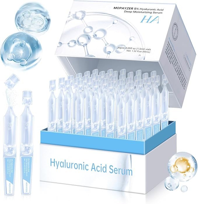 30 Pcs 5% Hyaluronic Acid Serum Ultra-Hydrating Vials, Hyaluronic Acid Tubes, Wake Nature Perfect... | Amazon (US)