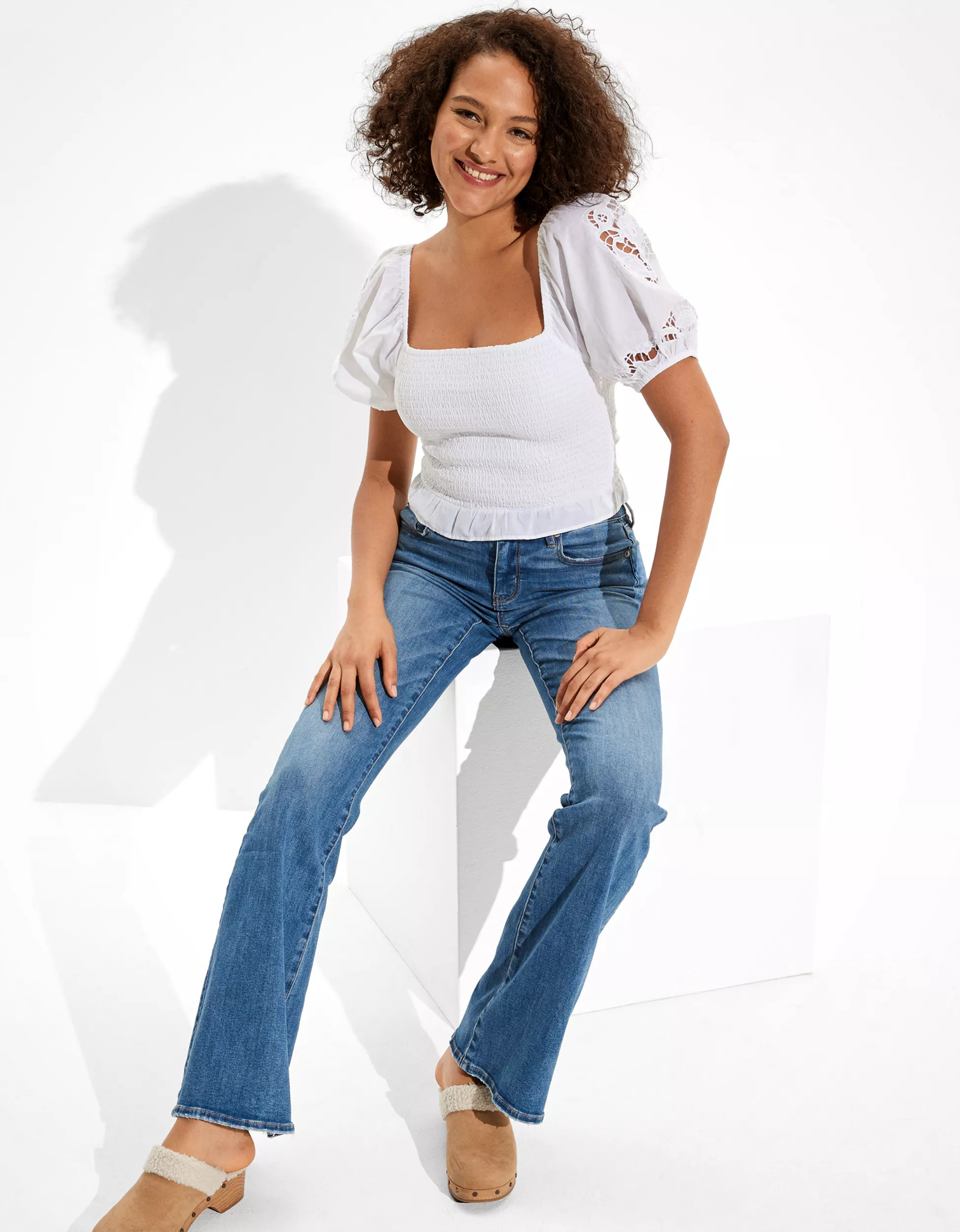 AE Smocked Puff-Sleeve Blouse | American Eagle Outfitters (US & CA)