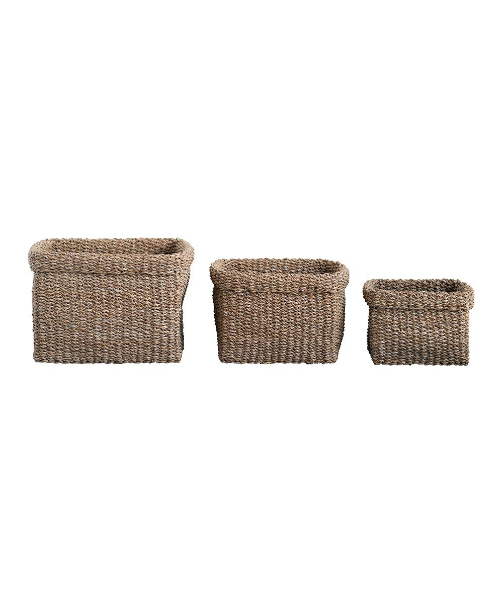 Creative Co-Op Baskets Brown - Square Natural Woven Seagrass Basket - Set of Three | Zulily