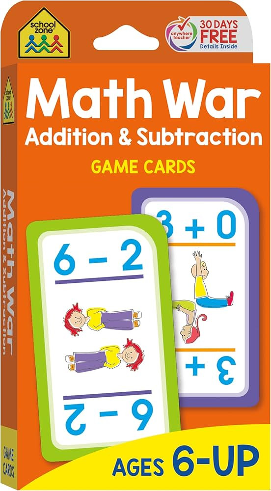 School Zone - Math War Addition & Subtraction Game Cards - Ages 6 and Up, Kindergarten, 1st Grade... | Amazon (US)
