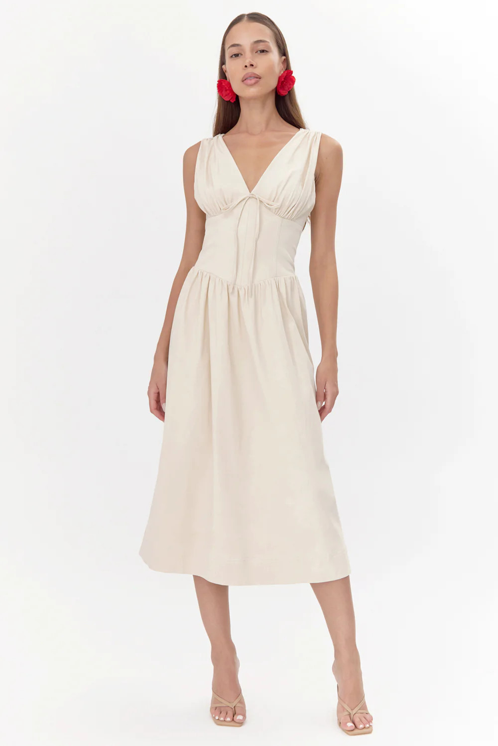 Penelope Faux Corset Midi Dress M / CREAM | Adelyn Rae