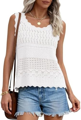 PRETTYGARDEN Womens Crochet Tank Tops 2026 Summer Spring Sleeveless Tops Cute Sweater Vest Trendy... | Amazon (US)