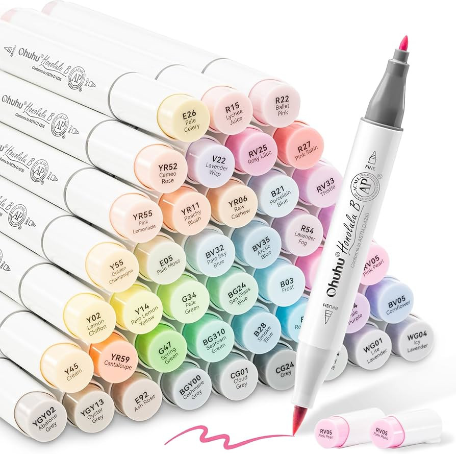 Ohuhu Pastel Markers Brush Tip 48 Pastel Colors, Brush& Fine Alcohol-based Markers Double Tipped ... | Amazon (CA)