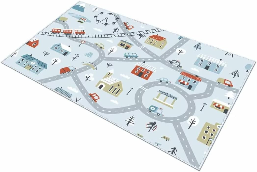 Kids Car Rug, Play Mat for Toy Train, City Woodland Carpet, Non-Slip Educational Fun Area Rug, Nu... | Amazon (US)