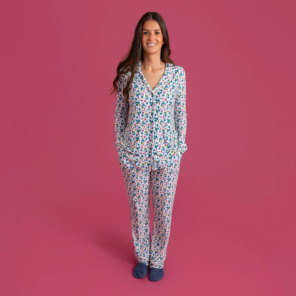 Floral Blue Luxe Womens Pajamas | Aveline | Posh Peanut