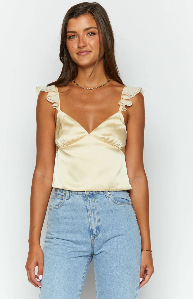 Golden Glow Yellow Satin Crop Top | Beginning Boutique (US)