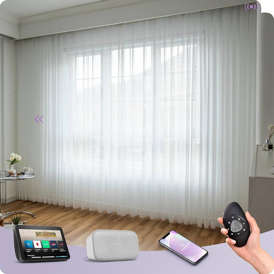 Graywind Hardwired Smart Curtains Motorized Sheer Curtains with Remote Alexa Google Control for S... | Amazon (US)
