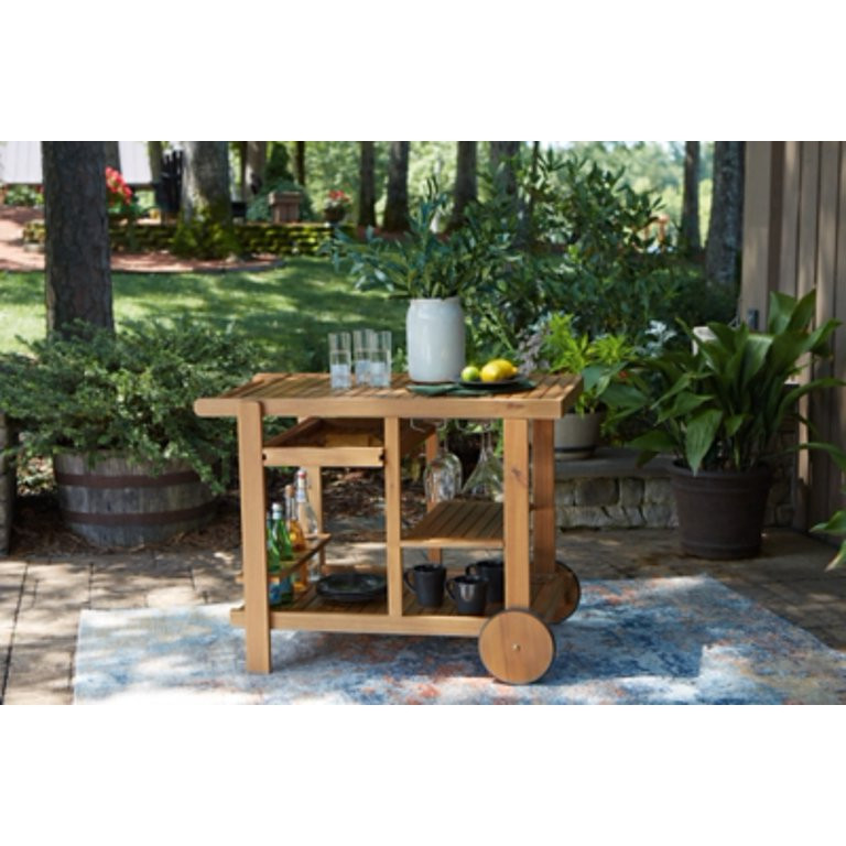 Signature Design by Ashley Kailani Outdoor Patio Acacia Serving Cart, Light Brown | Walmart (US)