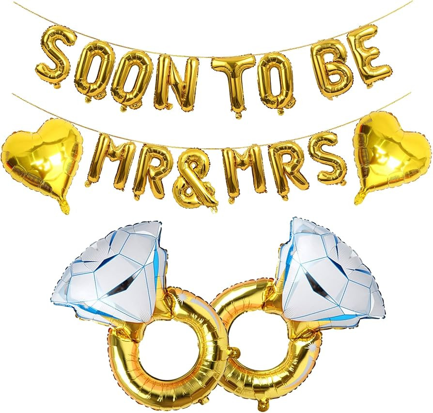 SHUNTAI Engagement Party Decorations Soon To Be Mr & Mrs Balloon Banner Heart Balloons Huge Ring ... | Amazon (US)