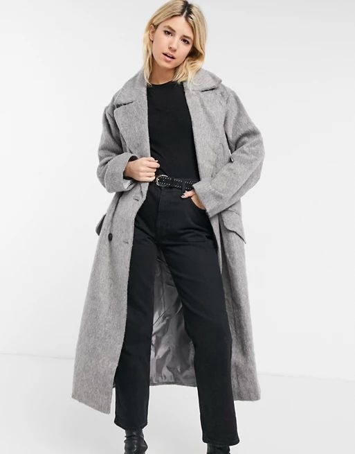 ASOS DESIGN luxe brushed maxi coat in gray | ASOS (Global)