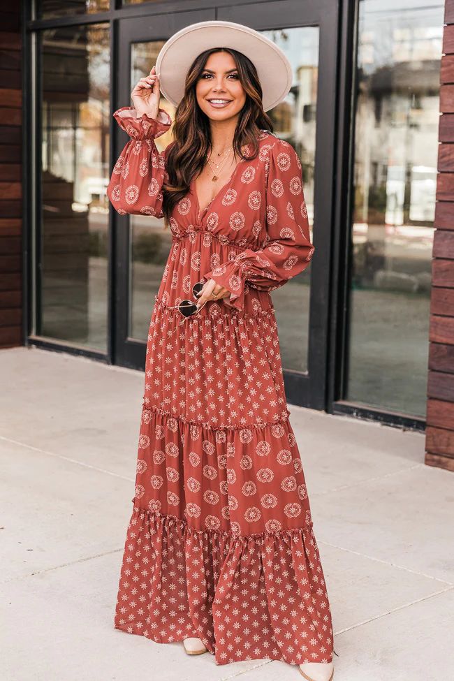 Simple Bliss Brown Printed Maxi Dress | The Pink Lily Boutique